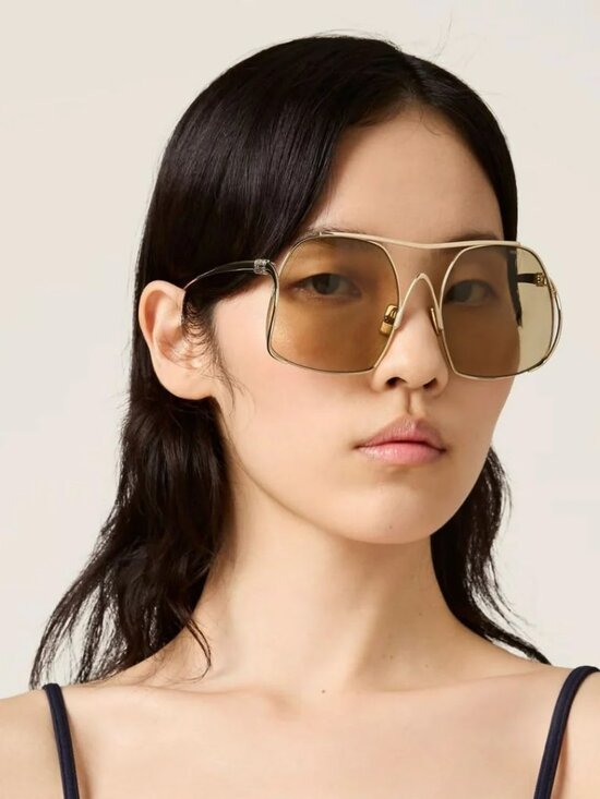 Miu Miu Women Sunglasses Gold Yellow Pilot MUA55S 5AK10R NEW AUTHENTIC main image 5